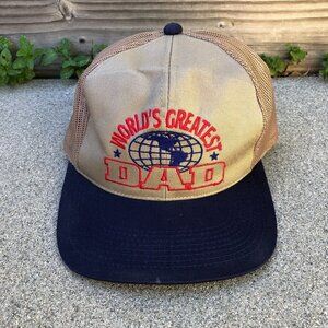 VTG 90s SIGNATURES World's Greatest Dad Snapback Hat Khaki Embroidered C…​